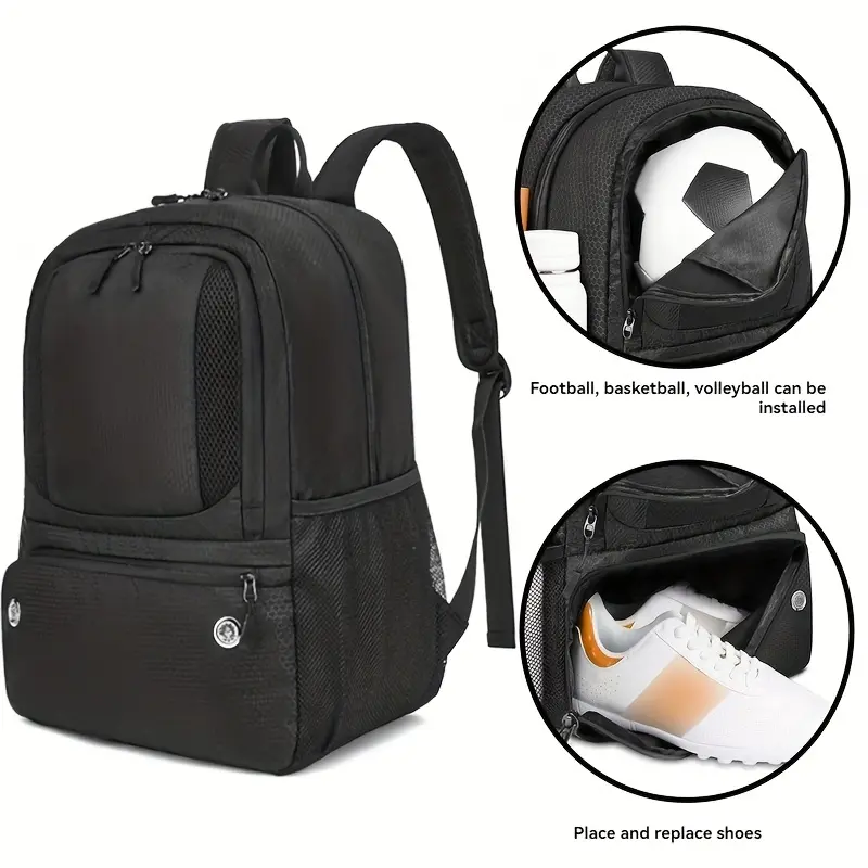 30L Lightweight Breathable Sports Backpack | Large Capacity Gym Bag with Shoe Compartment - Durable for Football, Basketball, Volleyball, Travel, School & Workouts (Gray/Blue/Black), Travel Sports Bag | Organized Storage Design | Mesh Pocket Storage