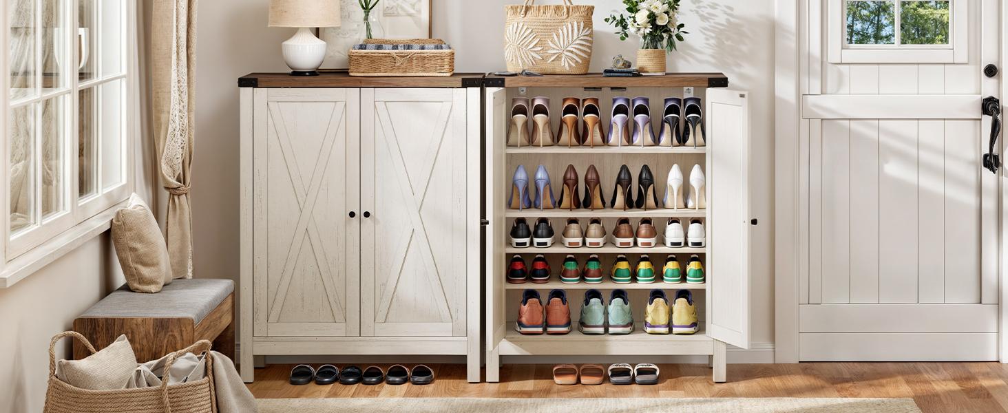 DWVO Shoe Cabinet with Doors, Farmhouse 5-Tier Shoe Storage Cabinet for Entryway, Large Capacity Wooden Shoes Rack Organizer for Entryway/Closet