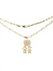New heart-shaped pendant with children's figures in gold plating, includes an 18-inch or 24-inch chain. Gifts for Mom. Valentine's Day. women