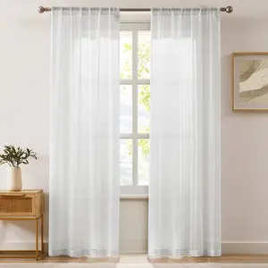 Lush Decor Milla Knitted Textured Sheer Window Curtain Panels Pair 36" W x 84" L - Sheer Curtains - Long Curtains - Modern Home Decor