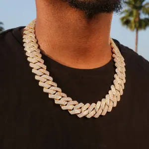 19mm Moissanite Prong Link Cuban Chain - Gold over 925 Silver