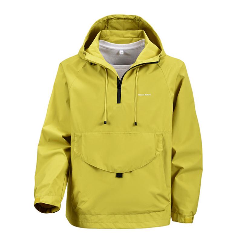 Spring and Autumn Half Zipper Hooded Pullover Sports Jacket Top Men's, New Autumn Jacket, Men's Windproof and Waterproof Outdoor Sports Mountaineering Fishing Suit, Pullover Men's Jacket, Multi-Pocket Sports Style Outdoor Loose Breathable Long Sleeve Top