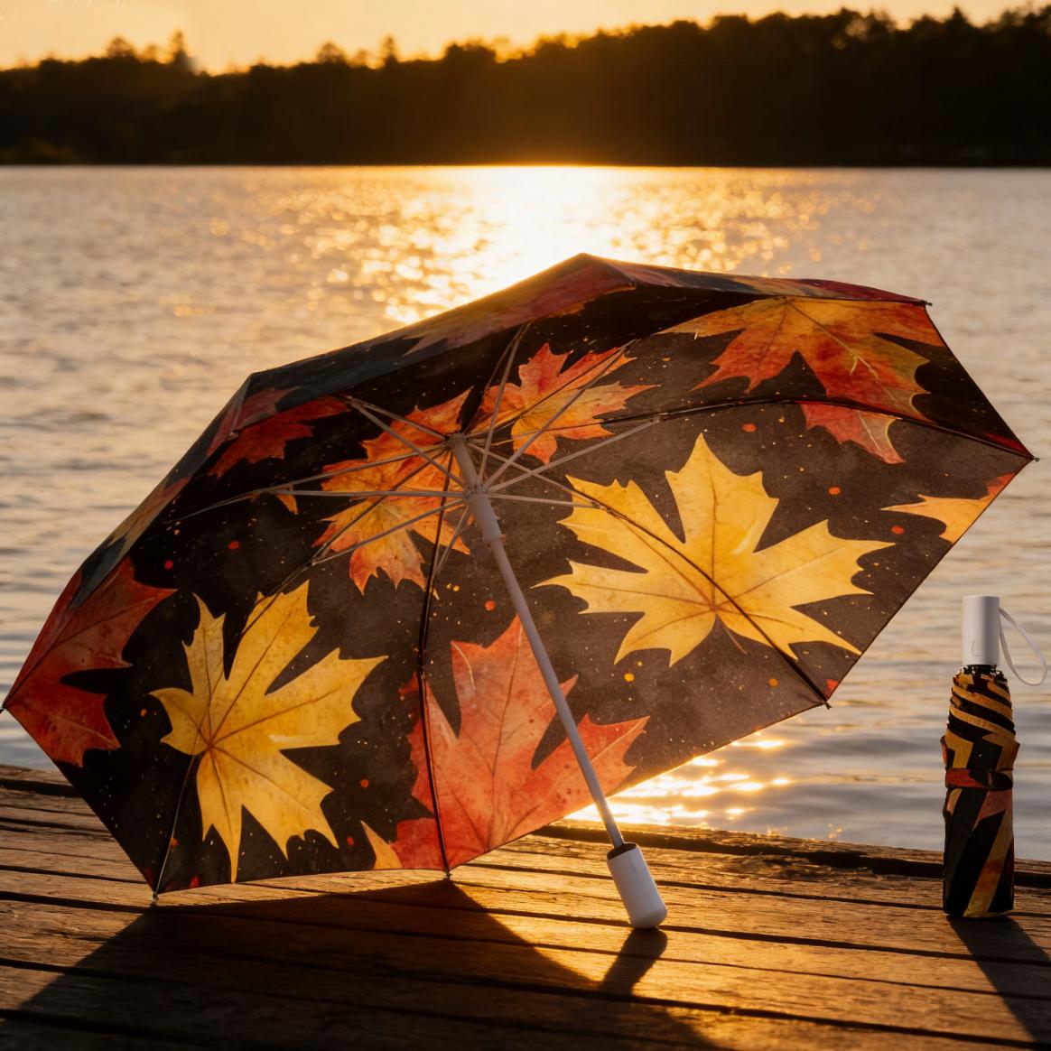 Maple Leaf Design Automatic Folding Umbrella - 8 reinforced frames for windproof stability, portable travel umbrella - essential for commuting, business, and vacations - the perfect gift for both men and women, heavy-duty windproof umbrella.