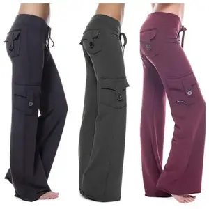 Women's work pants yoga pants - elastic drawstring waist, wide legs, multiple pockets