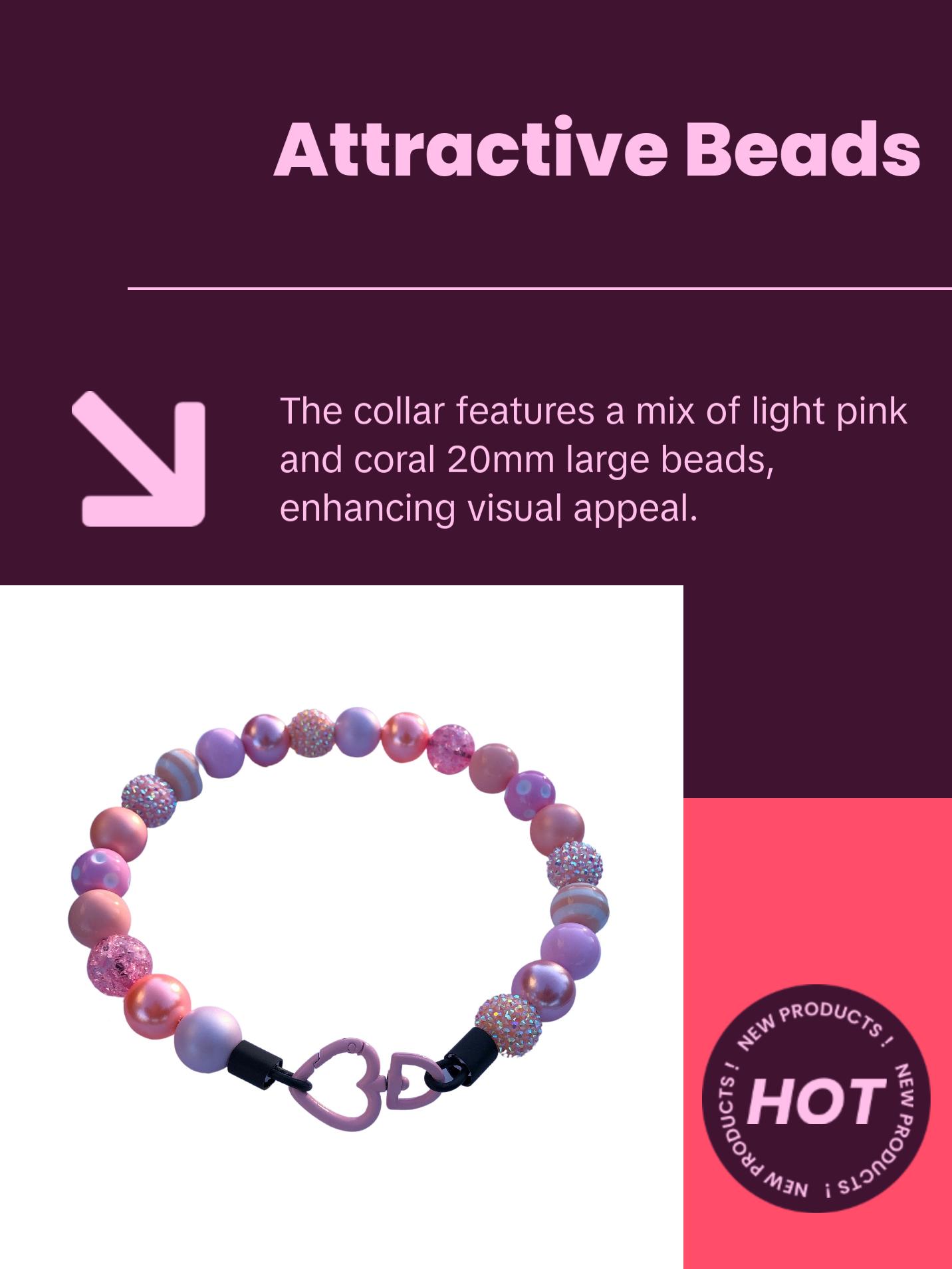 Peachy Pink Beaded Dog Collar | Custom  | Durable Dog Necklace | Coral & Light Pink Bead Collar for Dogs | Puppy Pearls | Pearl Collar