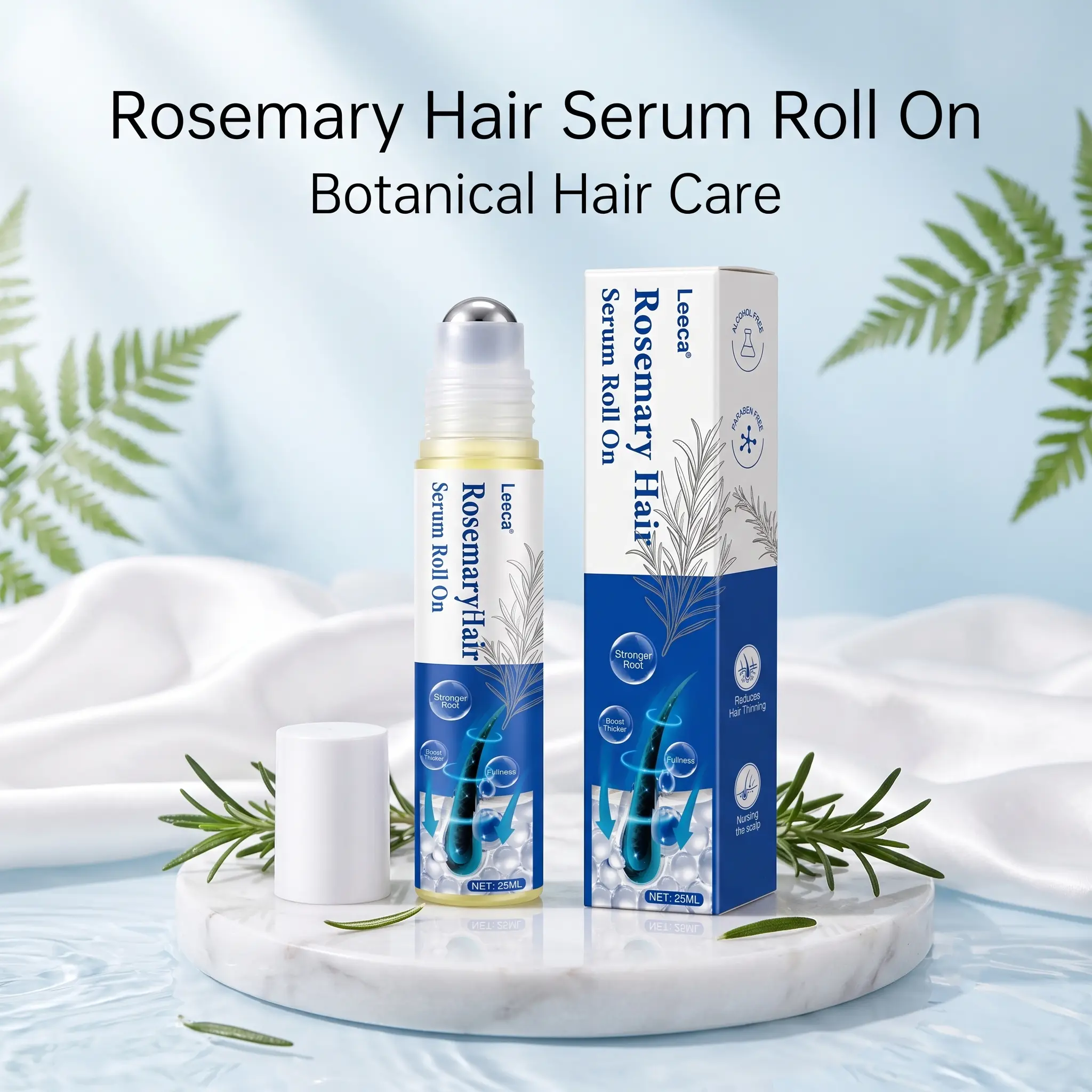 LEECA Rosemary Hair Serum Roll-On with Biotin & Redensyl - Alcohol-Free, Lightweight Liquid Haircare Treatment for Daily Use, 25ml Botanical Hair Serum
