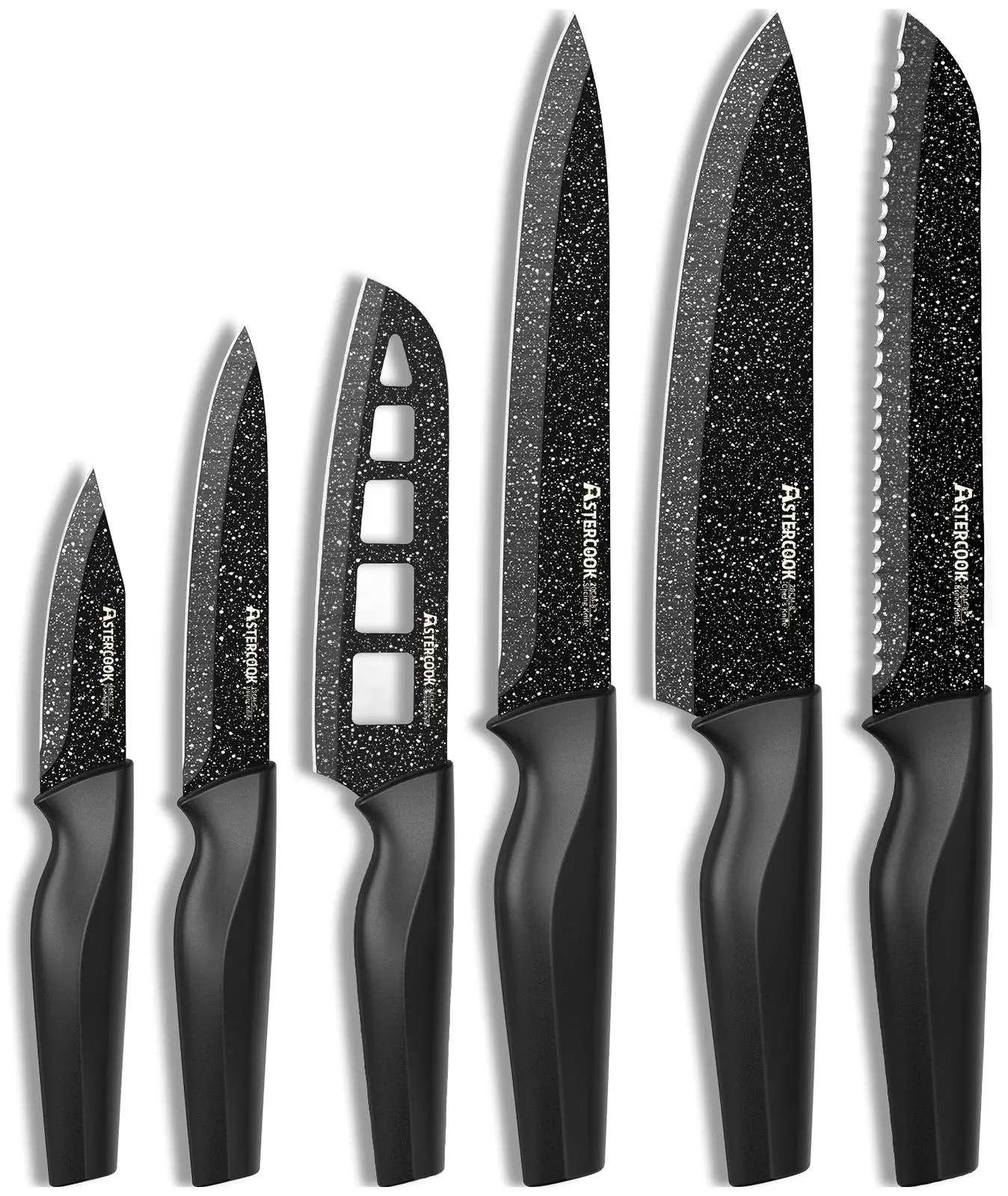 Astercook Knife Set, 6 Piece Kitchen Knife Set, Aesthetic Blade Knife Block Stainless Steel