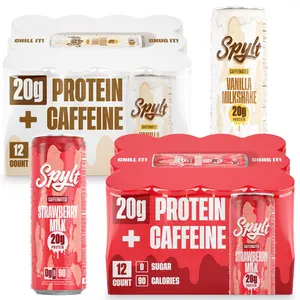 Spylt High Protein Strawberry + Vanilla Milk Bundle | 60mg Caffeine, 20g Protein, 90 Calories | Ready to Drink, Sugar Free, Lactose Free Milk | Perfect for Workout Recovery & Afternoon Pick Me Up