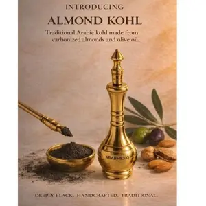 Arabmexiq Almond & Olive Oil Kohl Eyeliner - Natural Inspired Eye Defining Powder, Smooth Traditional Application, Handcrafted for Everyday Wear