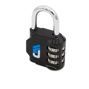 Adjustable Combination Padlock, Weather Resistant, 3 Digit Resetable Combination Lock, Keyless, Black