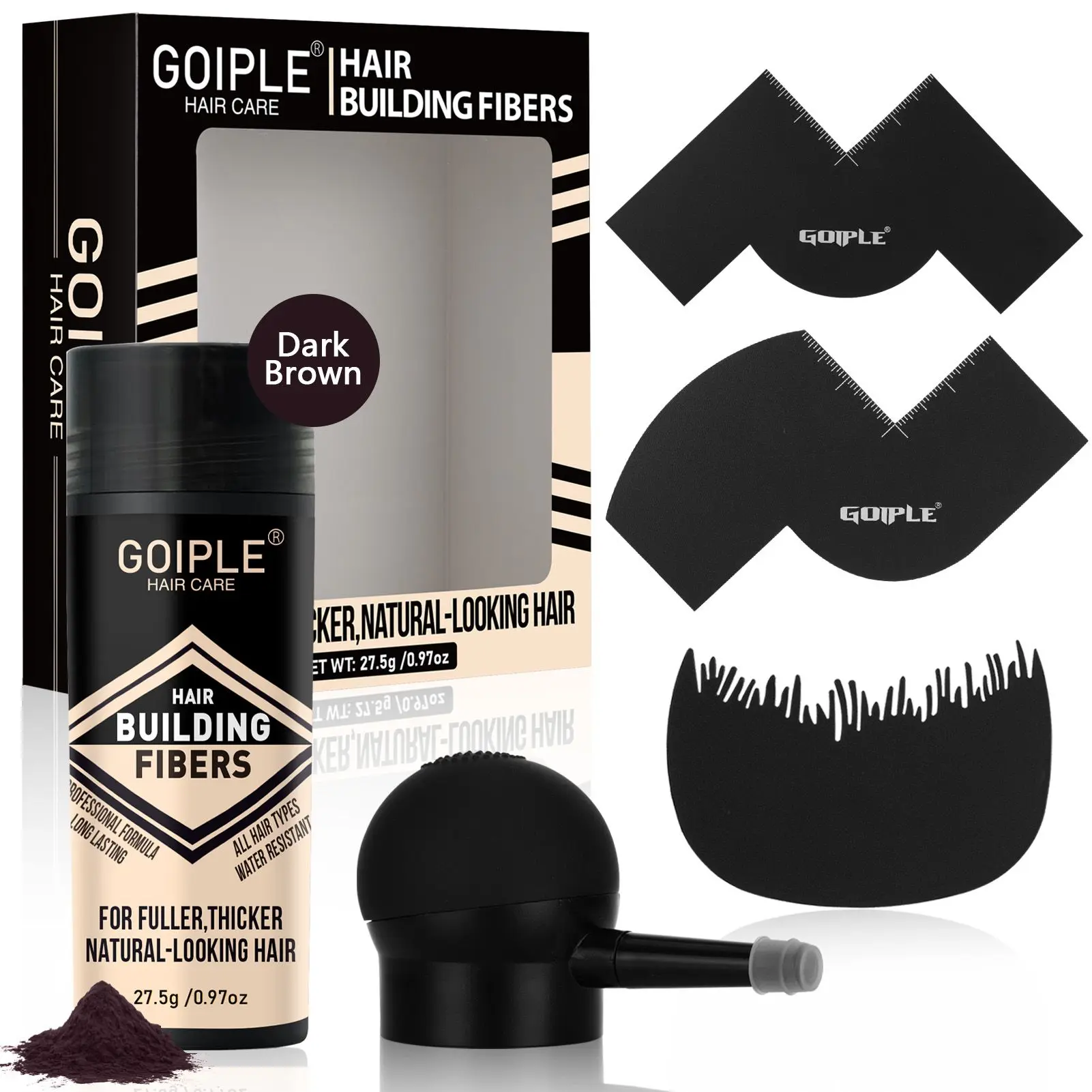 Men's Hair Building Fibers Set and Spray Instant Hair Thickening Powder Natural Haircare Professional Styling Hairline Enhancer (Dark Brown)