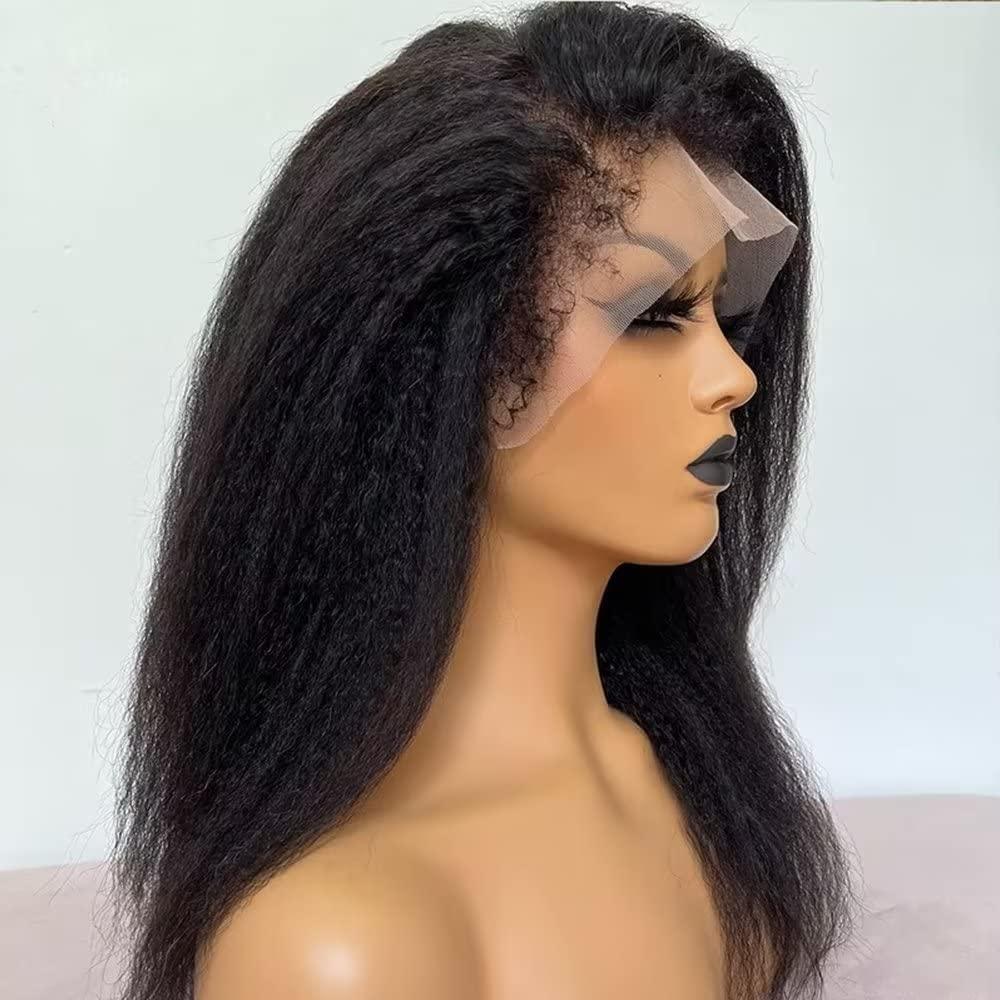 Bling Hair 180 Density Kinky Straight Glueless 360 Lace Frontal Wigs for Black Women 13x6 HD Lace Frontal Wig Preplucked Natural Black Color Soft Healthy Full Density Bling Hair 180 Density Kinky Straight Glueless 360 Lace Frontal Wigs for Black Women 13x6 HD Lace Frontal Wig Preplucked Natural Black Color Soft Healthy Full Density