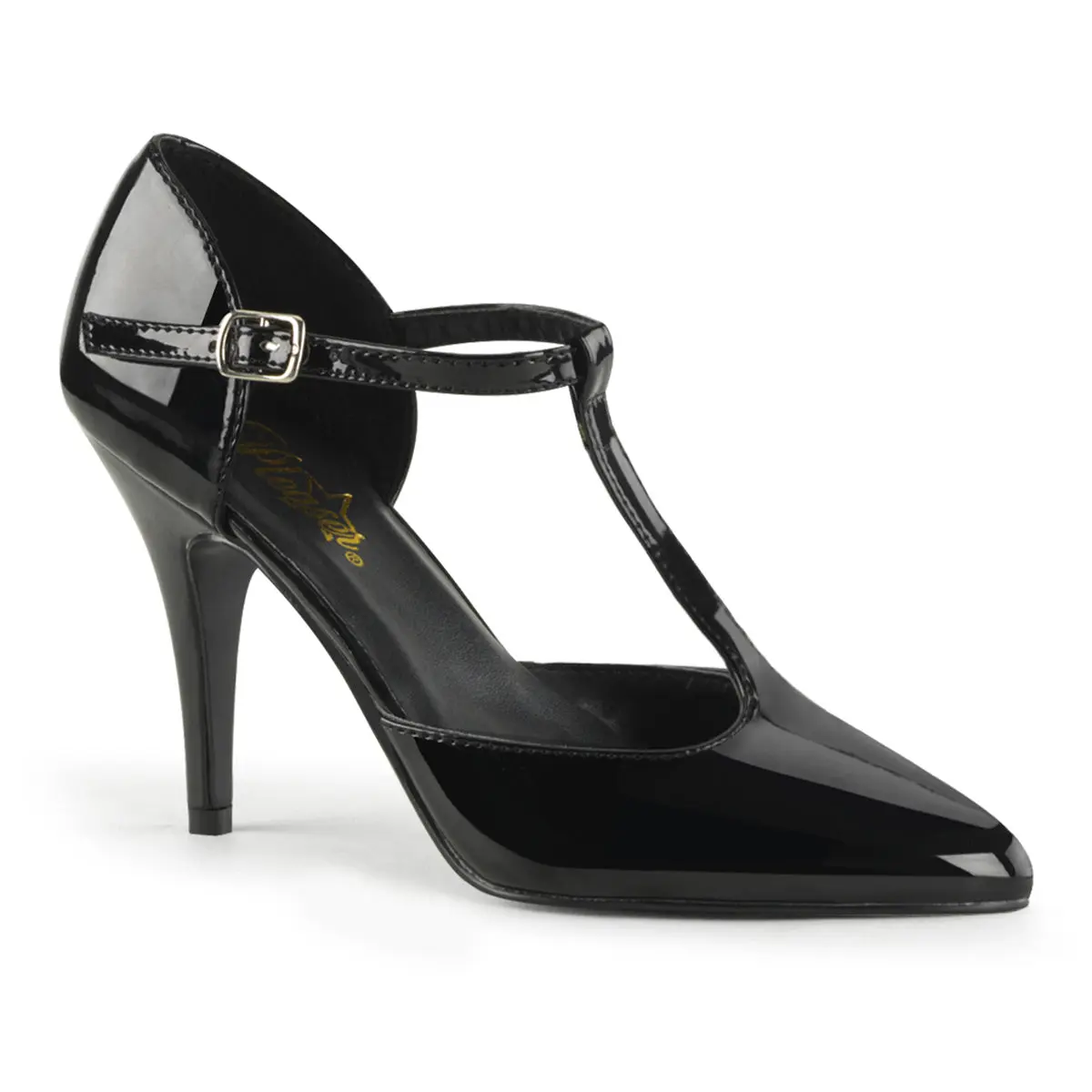 Pleaser Vanity-415 Women's Stylish T-Strap D'Orsay Evening Pump, Classic Black Patent 4 in High Heel Footwear