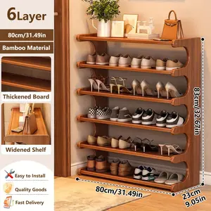 1pc [Bamboo Shoe Rack] Christmas Gift Bamboo Shoe Rack | Wood Grain Decoration Shoe Storage Organizers for 6/15/24 Pairs, Easy to Assemble, Space Saving | 6 Layers Shoe Rack Shelf for Front Door Entrance, Entryway, Living Room, Bedroom, Garage