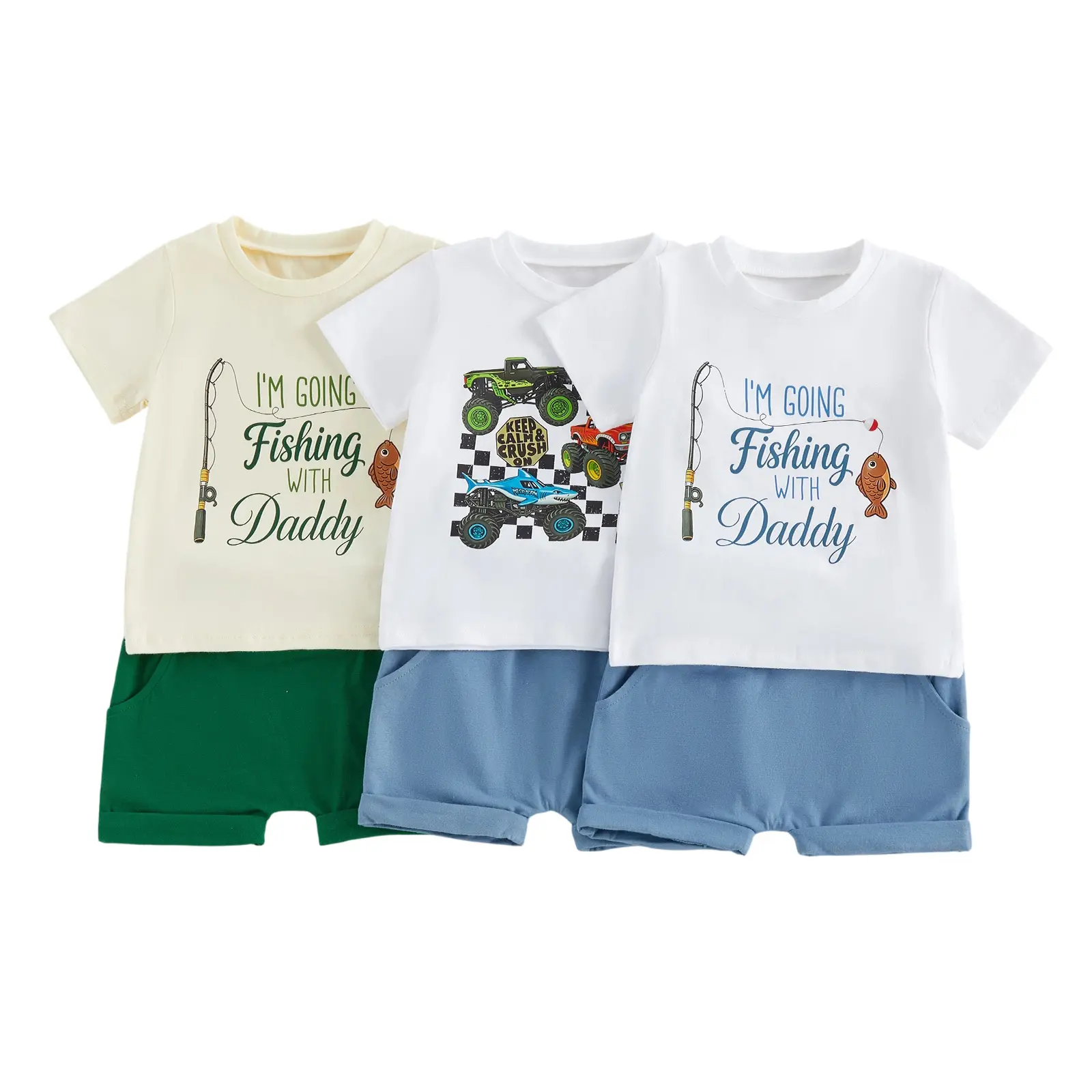 Toddler Baby Little Boy Girl Shorts Set Fish Letter Printed Short Sleeve T-Shirts and Shorts 2 Piece Summer Outfit 0-3 Years