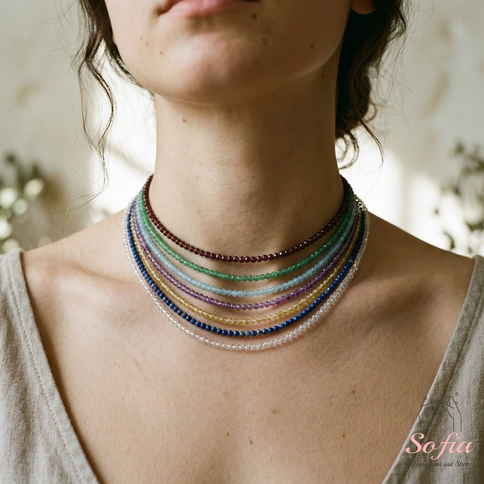 Dainty Faceted Gemstone Beaded Choker Necklace - Waterproof Natural Crystal Jewelry Gift, Jewelry for Women, Accessories for Women, Girly Feminine Items, Whimsical Mother's Day Gift