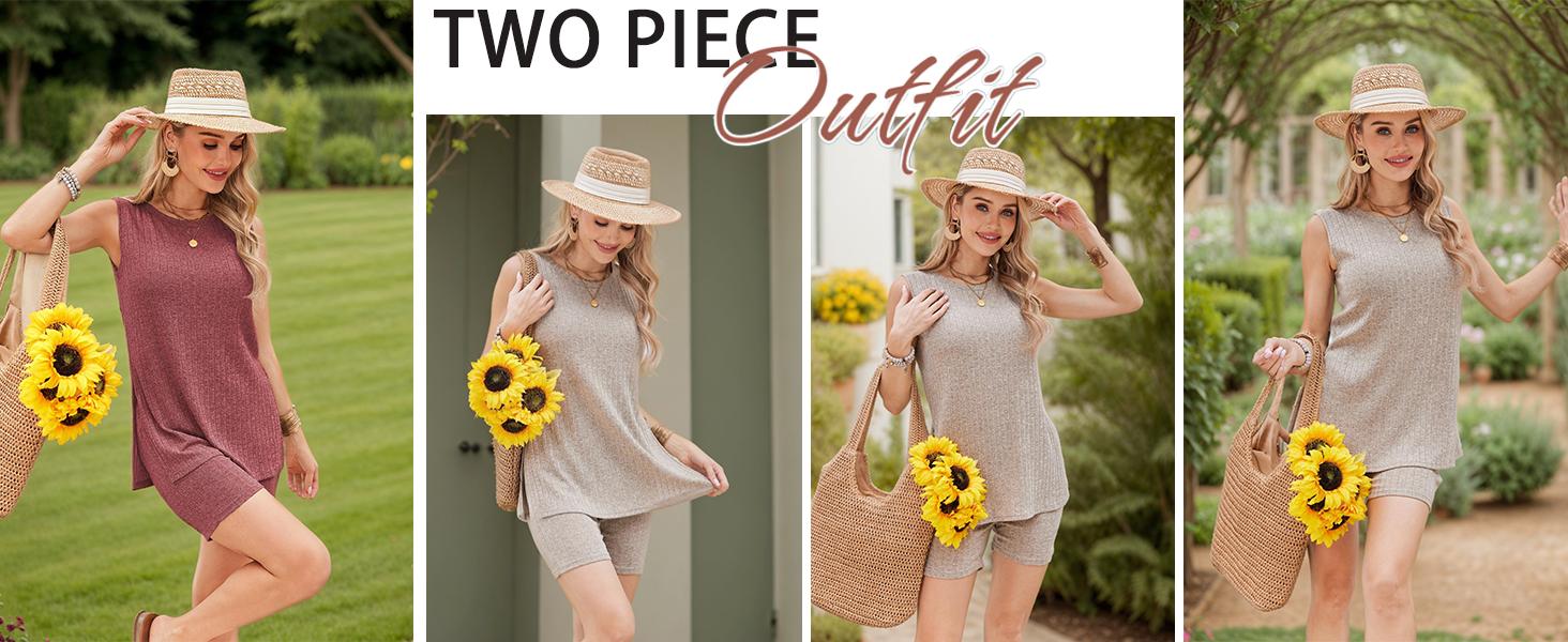 EKOUAER Spring Women's Clothing Sets Summer Striped Knitted Sleeveless Women's 2-Piece Set Cycling Shorts Casual Comfortable Set S-XXL EKOUAER Spring Women's Clothing Sets Summer Striped Knitted Sleeveless Women's 2-Piece Set Cycling Shorts Casual Comfortable Set S-XXL