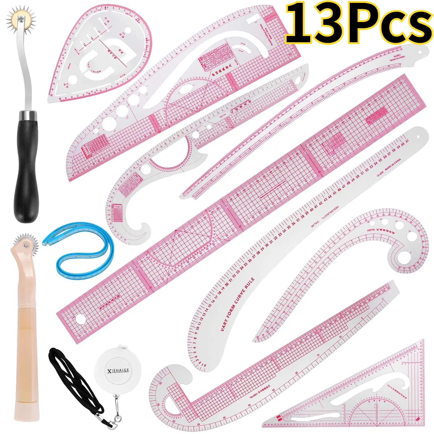 13Pcs Premium French Curve Ruler Set - Precision Metric Sewing & Dressmaking Tool - Versatile Tailor's Drawing Template for Crafting Perfection - Durable, All-In-One Multifunction Sewing Accessorie