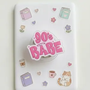 Retro 90s Babe Phone Grip, Y2K Aesthetic Pink Griptok, Cute Nostalgic Phone Stand, 1990s Baby Gift Idea, Aesthetic Tech Accessory for Her, Trendy Pink Typography Holder, Soft Girl Aesthetic
