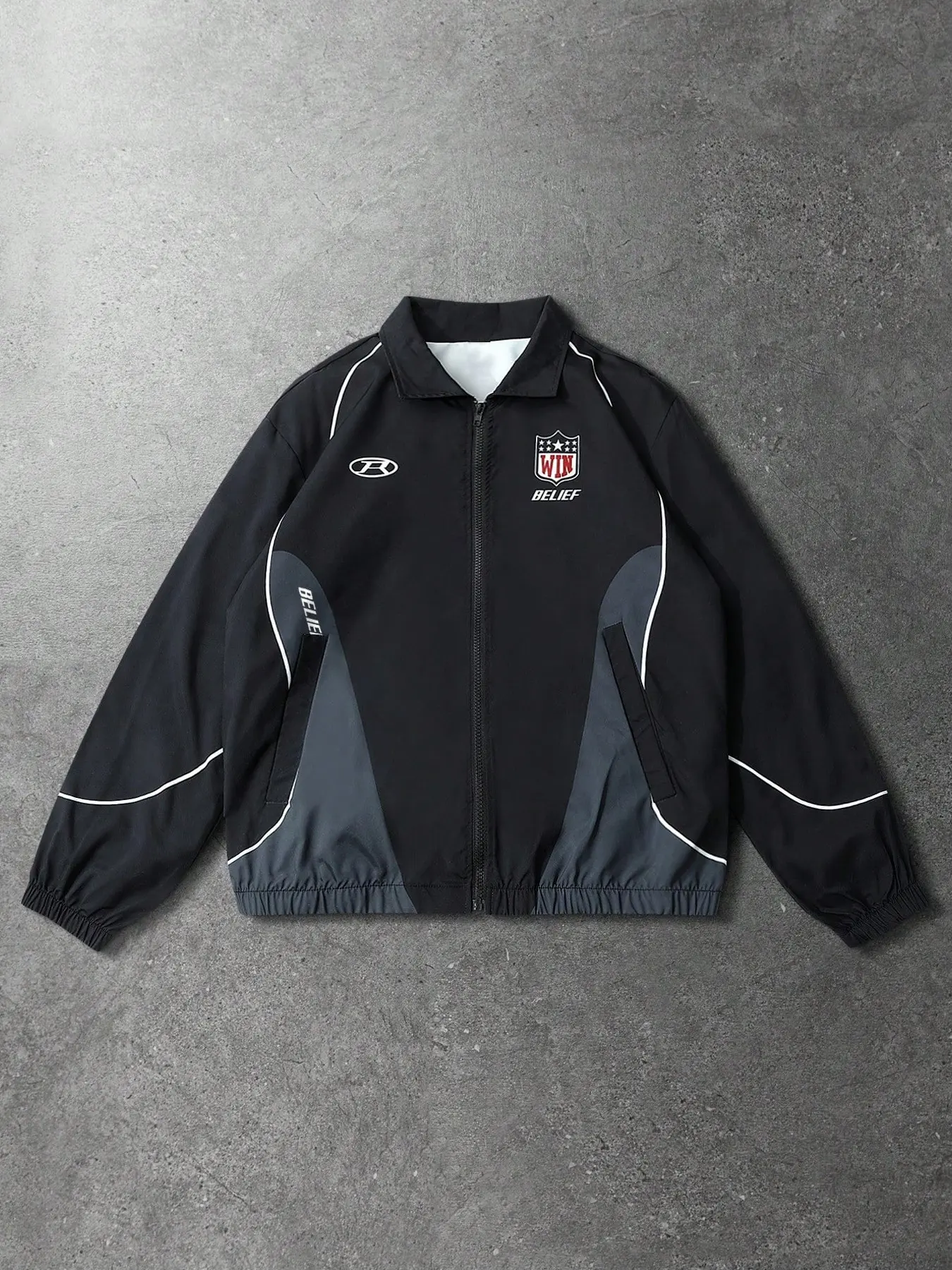 Men‘s Lightweight Windbreaker Zip Front Jacket with Motivational “WIN BELIEF” Logo, Breathable Track Jacket, Casual Athletic Jacket for Outdoor Sports and Casual Streetwear, Athletic Outerwear
