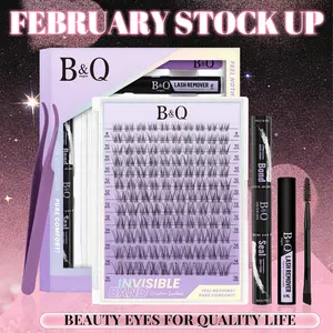 B&Q Flora Kit l Airy Natural Wispy Look,Featherlight Weightless Feel,C Curl Invisible Band 8-18mm Beginner Friendly DIY Eyelash Extensions at Home Makeup Cosmetic Feb Stockup
