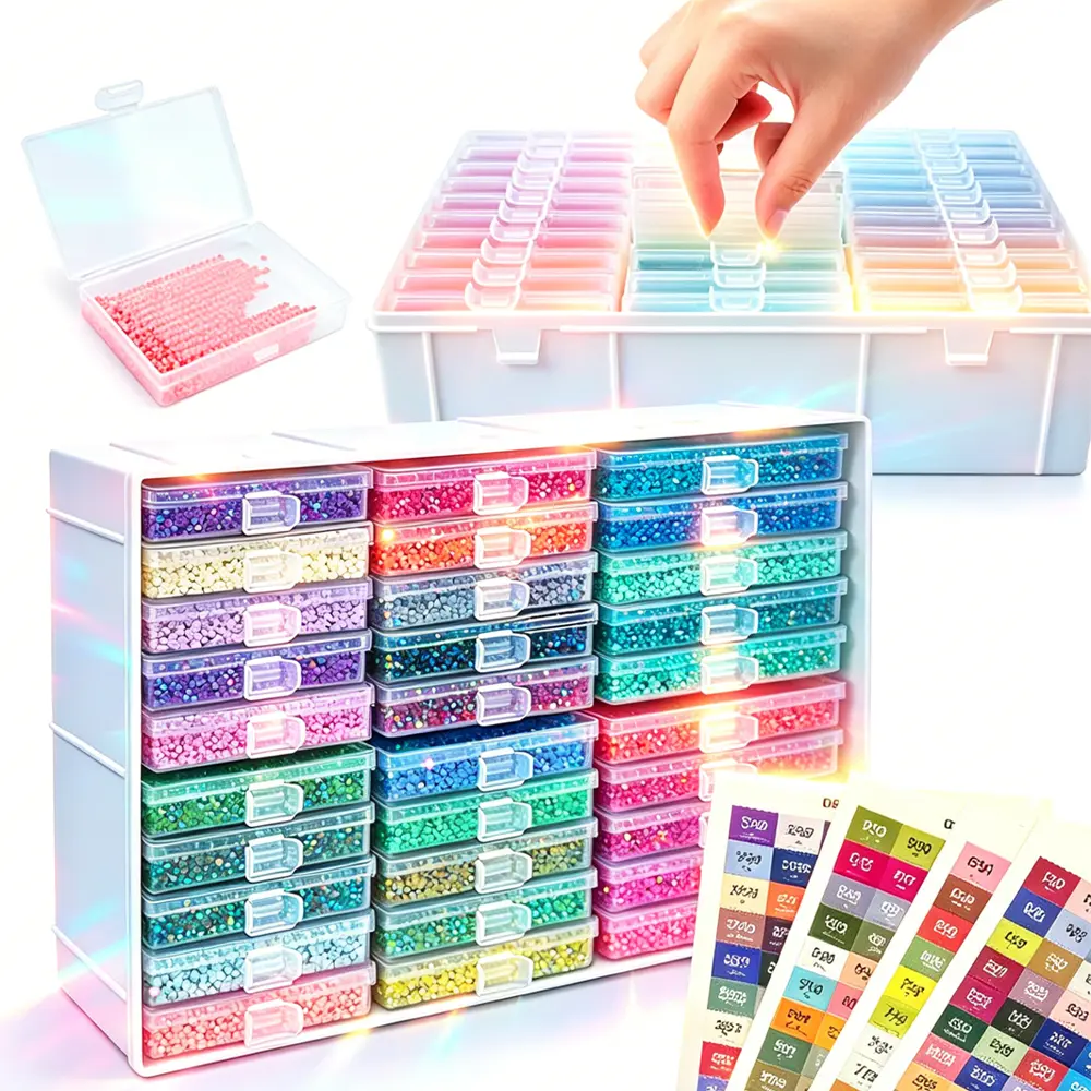 Multi-Drawer Plastic Bead Storage Organizer with Label Stickers, Transparent Separate Compartments Box for Home Use, Easy to Access, No More Mixed-Up Colors (DIY Needlework & Diamond Painting Supplies), 30-Drill Bit Storage Box