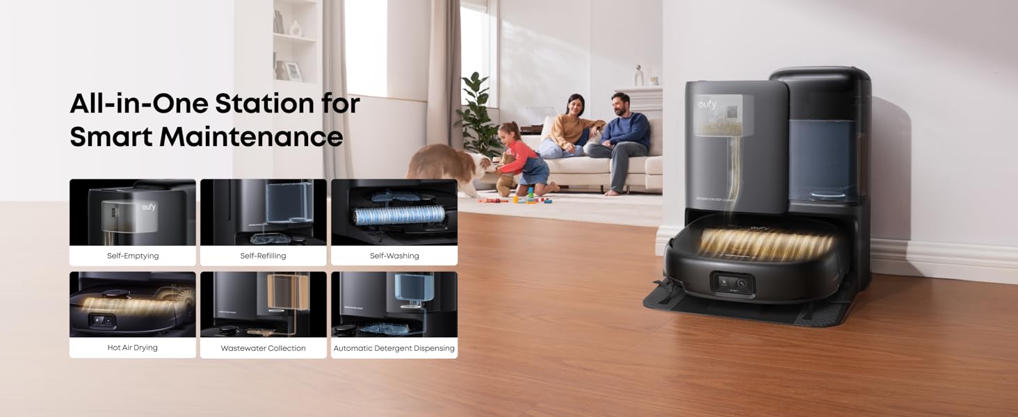 eufy E25 Omni Robot Vacuum and Mop Combo,HydroJet System, 20,000Pa Turbo Suction, Zero-Tangle Design, Edge-to-Corner Deep Cleaning, Obstacle Avoidance, Auto-Empty & Self-Cleaning All-in-One Station