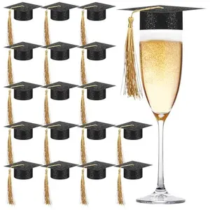 60 Pack Class of 2026 Mini Graduation Caps with Tassels, Grad Hat Wine Bottle Toppers & Cake Pops Covers for Graduation Party Decorations