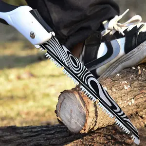 Portable Outdoor Hand Saw. Damascus Pattern. Foldable. For camping and outdoor cutting tasks.