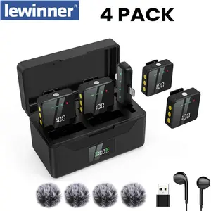 Lewinner Upgraded 2-in-1 Connector Charging Case Noise Cancelling Wireless Microphone for iPhone iPad Android  | Better Audio Quality | Reverb Effect | 2–4 People Use outdoor vlog Plug Recording