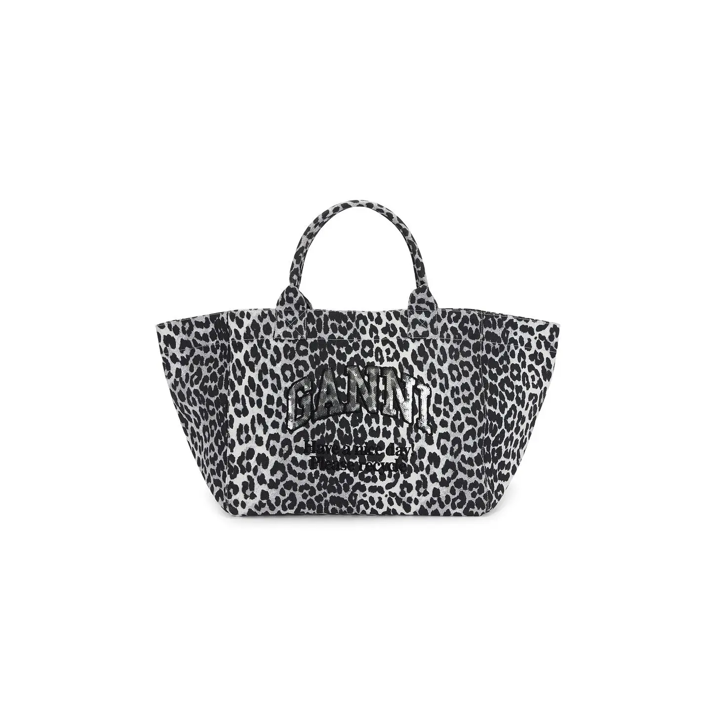 Ganni Shopper XXL Printed Sequin Tote in Silver