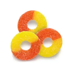 Soft Artificial Sugar Juicy Peach Gummy Rings, Bulk Classic-Taste Candies, Sweet Snacks