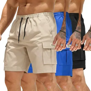 Men’s solid-color cargo shorts, 3/1pack; regular fit, casual and comfortable; breathable drawstring elastic waistband; suitable for summer wear; ideal for gym/outdoor/daily use