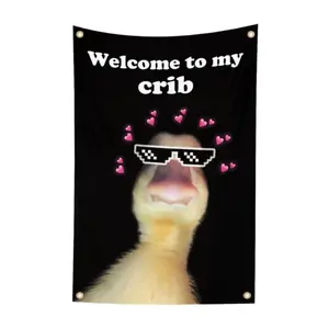 Welcome To My Crib Flag Room Decor Dorm Decor Duck Tapestry  Flags for Bedroom Funny Tapestry College Dorm Decor Black trippy room decor Independence Day father's day gifts,gifts boyfriend,gifts for girl adults,gifts under 100 dollars Decorative Wall