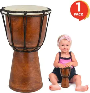 8" Mini Wooden Toy Drum - Rustic Brown Wood and Authentic Design - Fun Musical Instrument for Children - Gift Idea, Party Supplies, Birthday Party Favor for Boys, Girls, Toddler