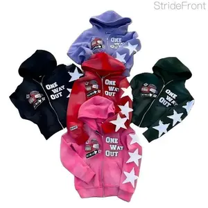 Retro Punk Zip-Up Hoodie ?C Oversized  Hip-Hop Streetwear Sweatshirt for Men and Women