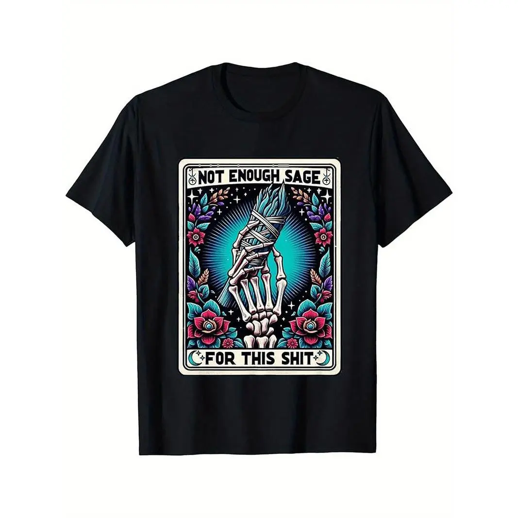 Men's Classic Fit Funny Tarot Print T-Shirt - "Not Enough Sage For This Shit" Graphic, Vintage Retro Style, Menswear Tops for Outdoor Wear