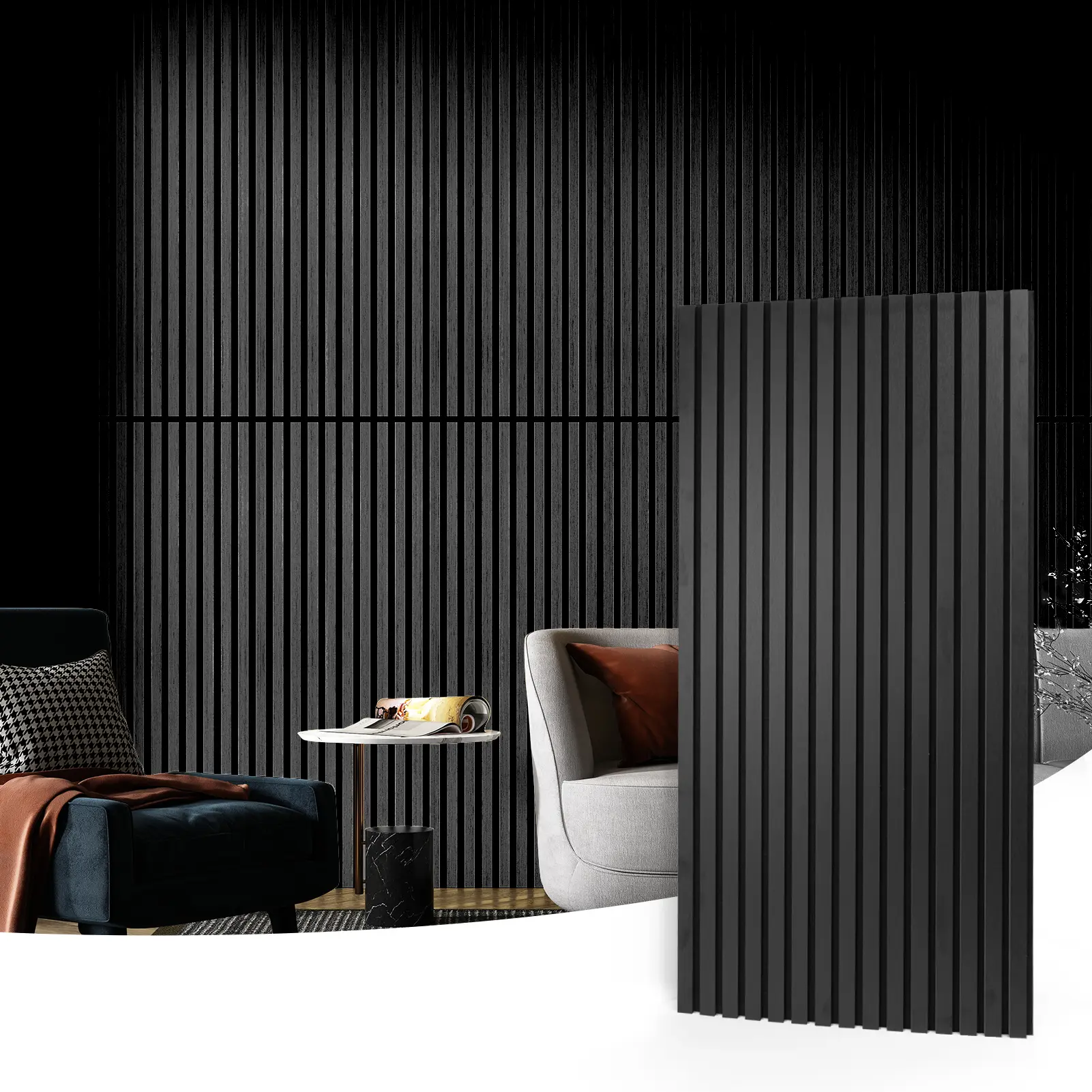 Art3d 4-Pack Acoustic Slat Wall Panels Decor Set,47.2 x 23.6in Elegant Wood Fluted Acoustic Panels for Interior Living Room Elegant Design Wall Treatment Wall Coverage