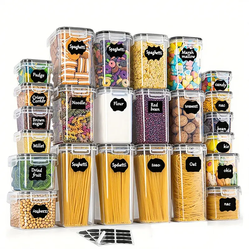 24pcs Plastic Food Storage Containers with Lids Clear Moisture-Proof Sealed Jars for Cereals Rice Pasta Tea Nuts Coffee Beans Home Kitchen Serving Items