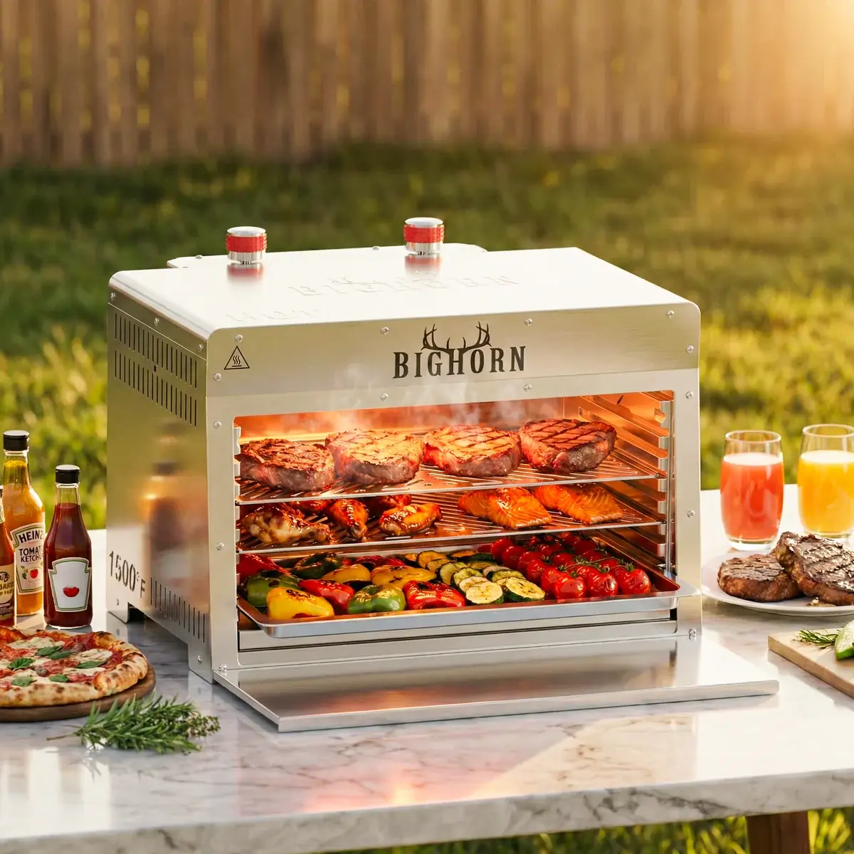 BIG HORN OUTDOORS 1500°F Infrared Propane Grill As Seen On TV, Portable Stainless Steel Steak Broiler & Sear Station for Camping and Outdoor Enthusiasts, Camping Equipment