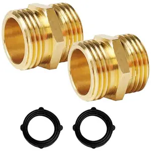Garden Hose Adapter, 3/4 Inch Male to Male Hose Adapter, Solid Brass Hose Connectors, 2 Pack Male Connector with 2 Extra Washers
