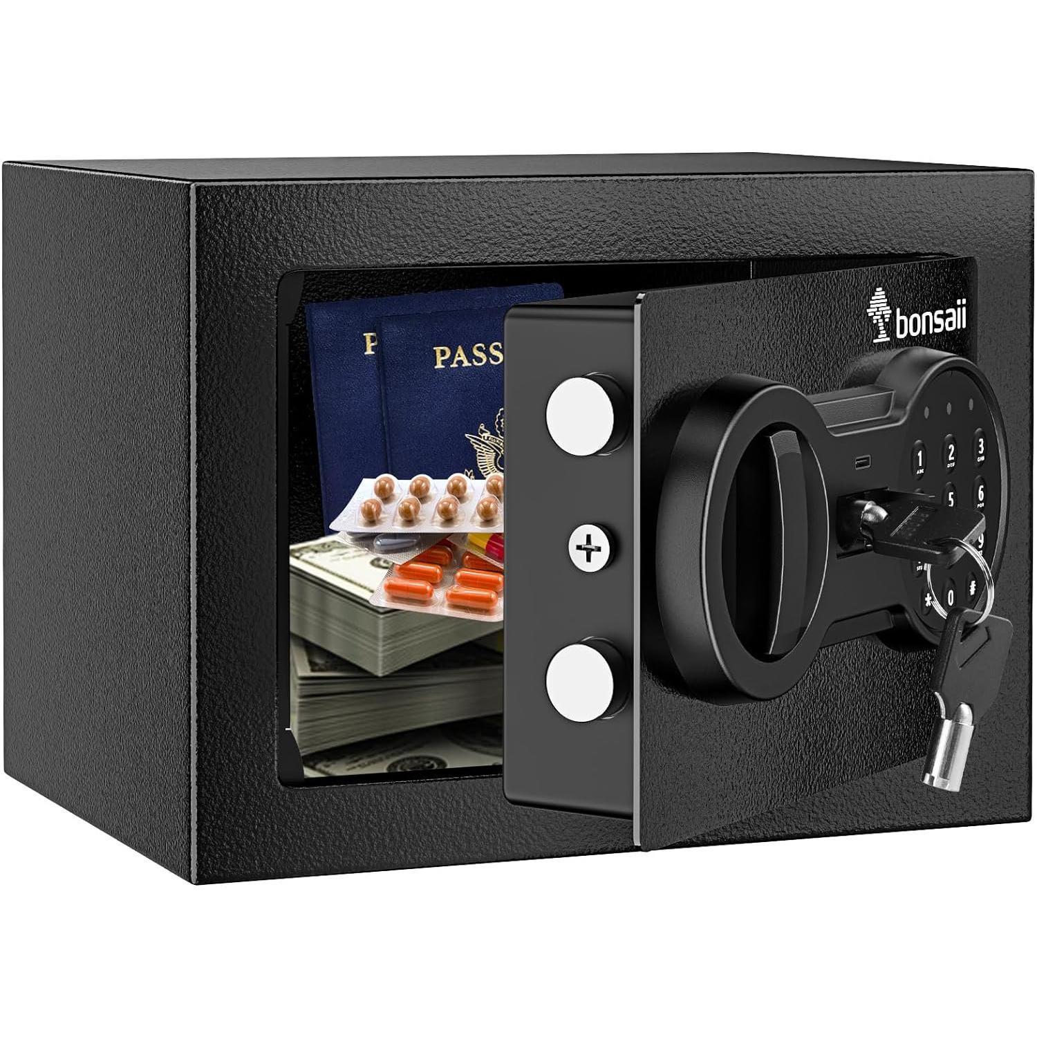 Bonsaii Safe for Home,0.18-1.20 Cubic Feet Security Safe with Fireproof Bag,Digital Keypad and Key,Large Safe for Documents&Cash&Jewelry