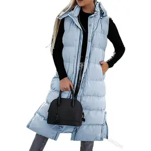 Women��s Long Puffer Vest �C Quilted Hood, Button Down Winter Coat FYXHbest gift
