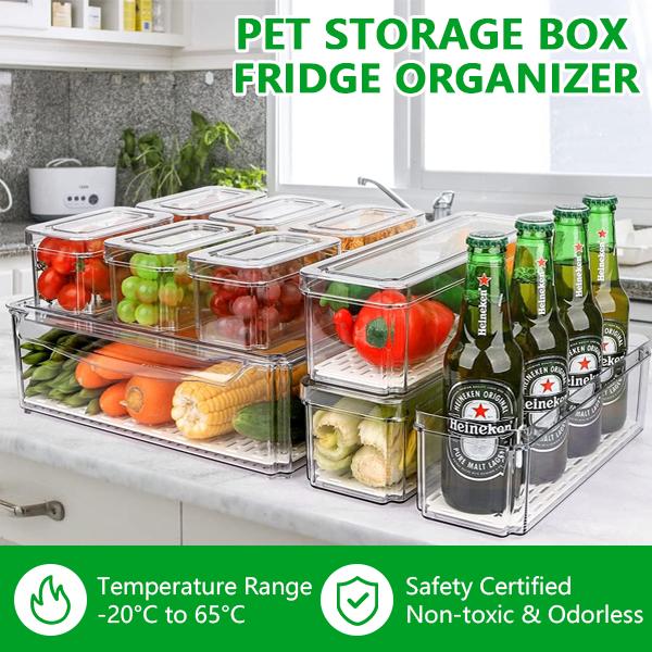 AISOON 10/14 Pack Fridge Organizer Bins with Lids, BPA-Free Stackable Clear Containers for Food, Drinks, and Food Storage, Ideal for Kitchen Organization