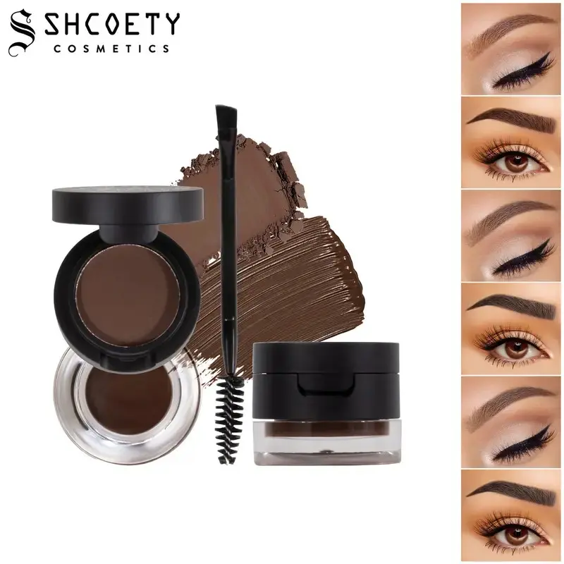 2-in-1 Eyebrow Pomade & Powder Kit, Waterproof & Long-Lasting Cosmetic Makeup for Natural 3D Brows, Easy Application for Thin or Sparse Brows, Ash Brown, Beauty Products, Eyebrow Thickener, Brow Maintenance