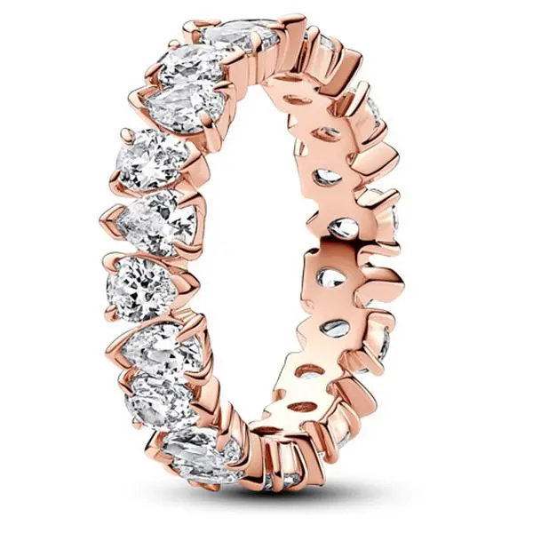 PANDORA Band Ring with Alternating Pear-Shaped Stones, 14-karat Rose Gold-Plated Sparkling and Stackable Unisex Jewelry, Sparkly Silver Rings, Alternating Directions, Statement Wear, Prong, Plated Silver Rings