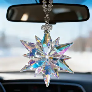 2026 Colorful Crystal Star Ornaments for Christmas Tree - 1pc Colorful Crystal Hanging Decor, Xmas Tree Decorations, Snowflake Ornament, Holiday Decor, Window, Party, Winter Decorations