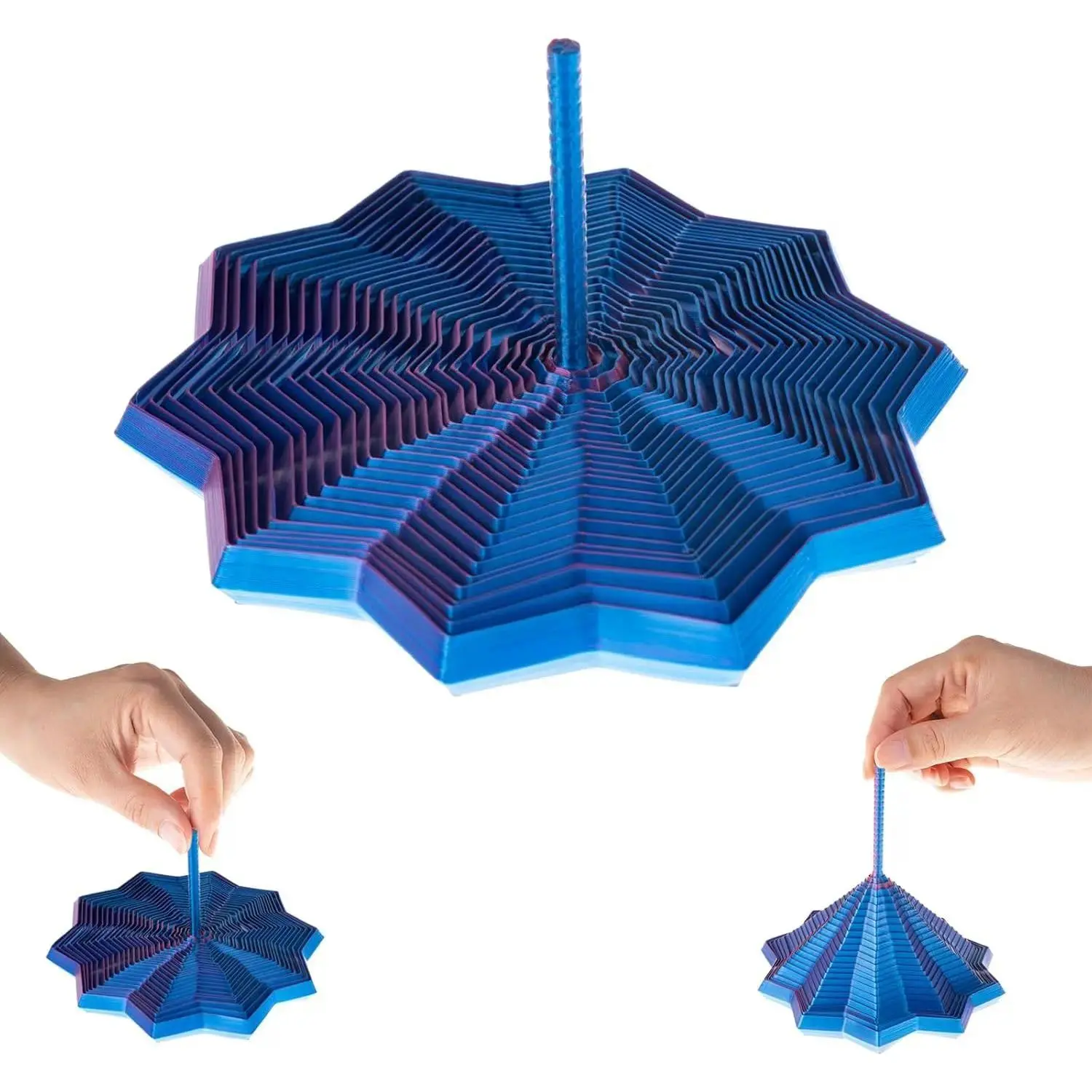 3D Printed Expanding Sensory Fidget Toy - Honeycomb Spiral Fractal Star Tower with Handle - Desk Decompression Gadget for Kids, Teens & Adults