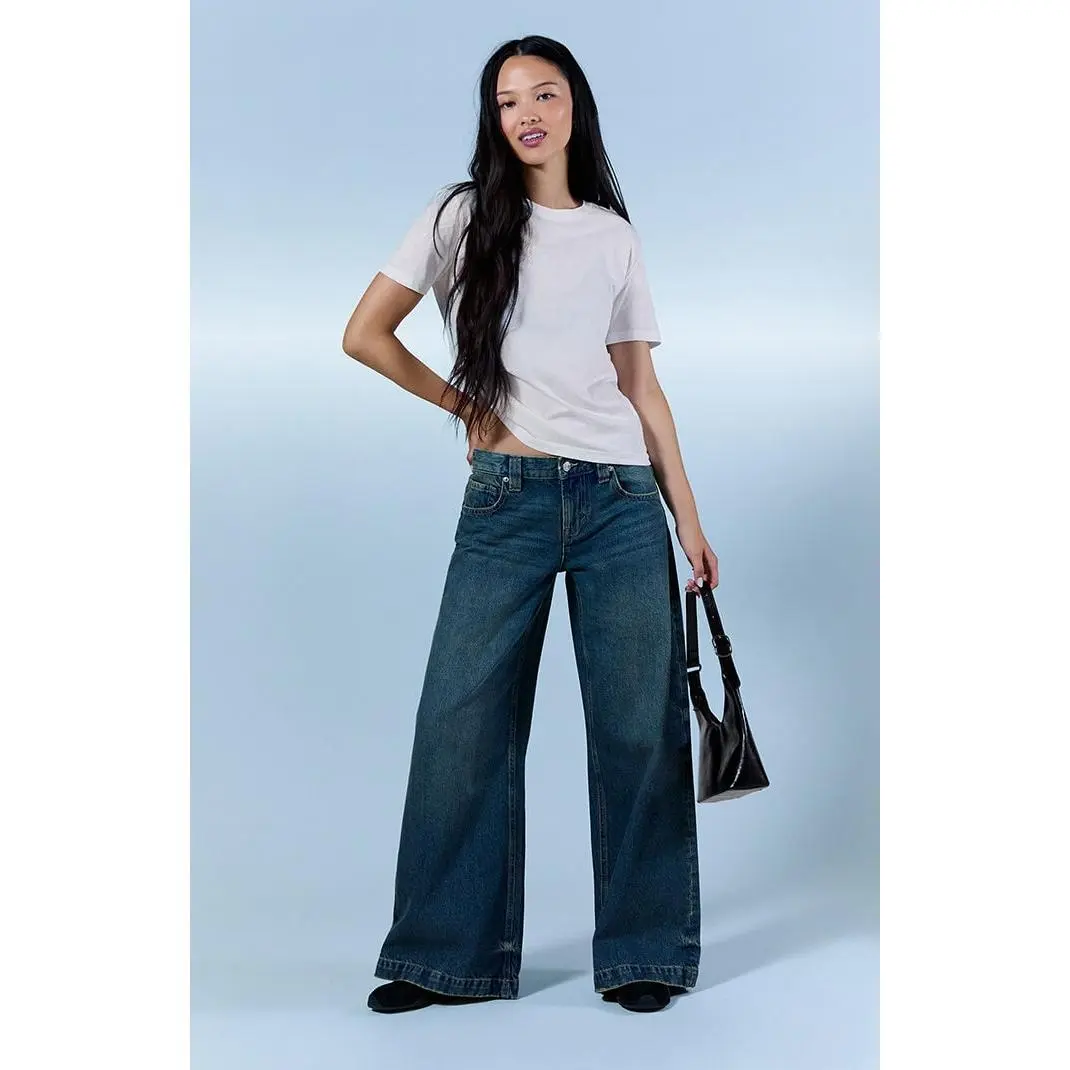 Pacsun Women's Sloane Low Rise Ultra Baggy Jeans Dark Blue