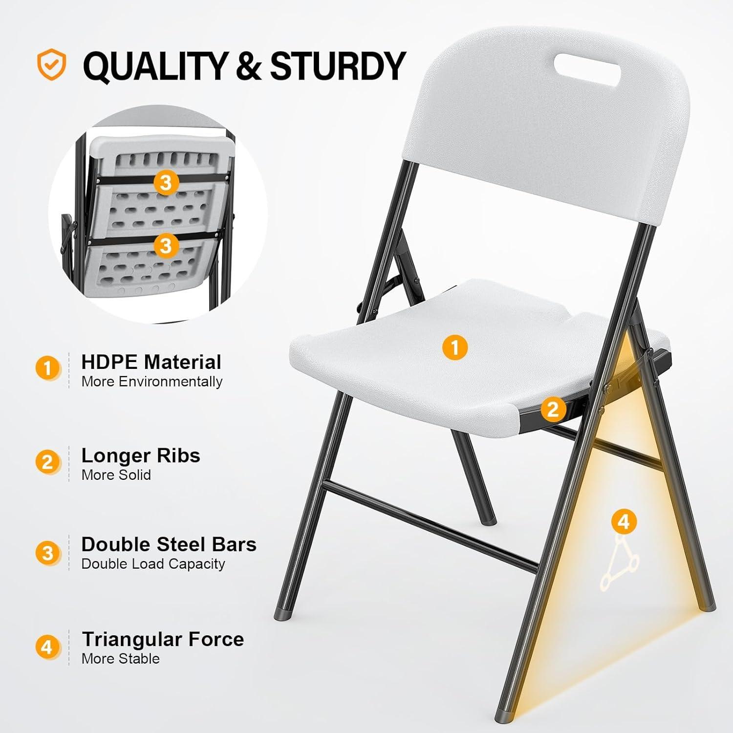 Karlhome 4/6/10 Pack Heavy-Duty Foldable Chairs HDPE Plastic Seats with Steel Frame for Indoor Outdoor Dining Parties Weddings Schools 350lbs Capacity